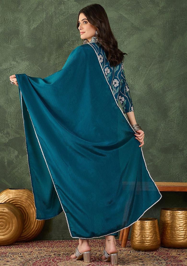 Grey Printed Viscose Kurta Set - Indya