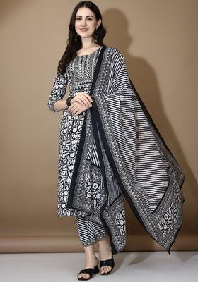 Black Printed Viscose Kurta Set