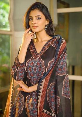 Black Printed Viscose Kurta Set