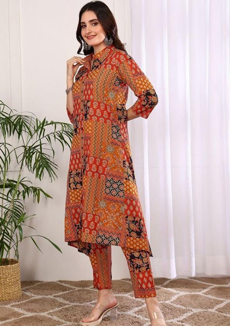 Multi Printed Cotton Kurta Set - Indya