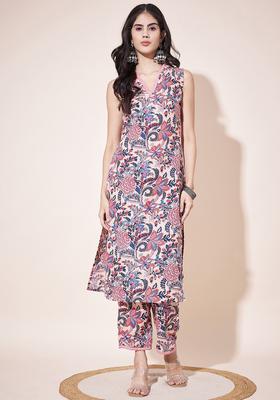 Pink Printed Cotton Kurta Set