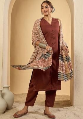 Maroon Solid Viscose Kurta Set