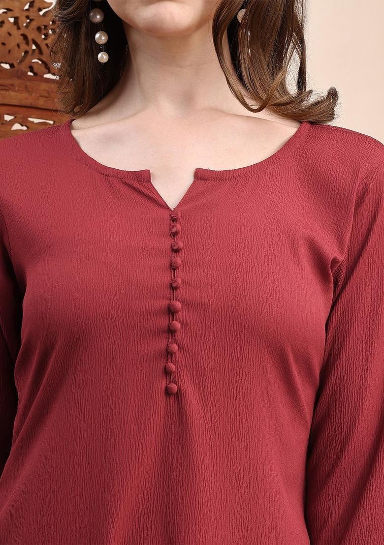 Maroon Woven Design Silk Kurta Set - Indya