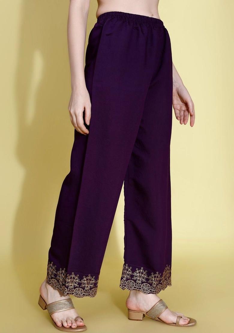 Purple Solid Viscose Kurta Set - Indya