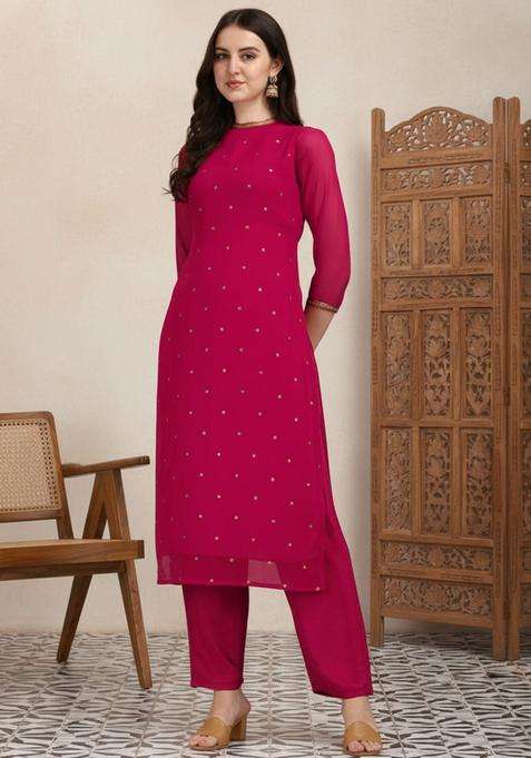 Purple Embroidered Cotton Kurta Set