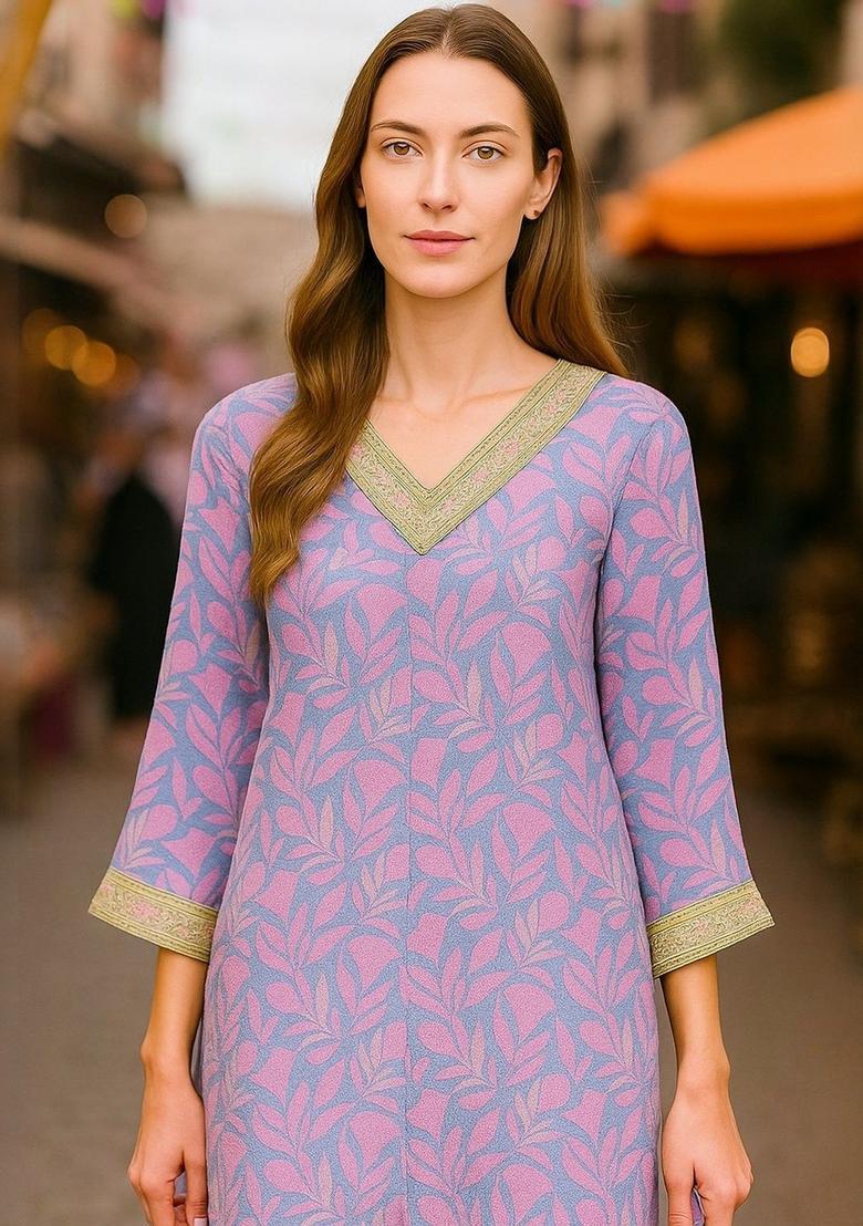 Purple Printed Cotton Kurta Set - Indya