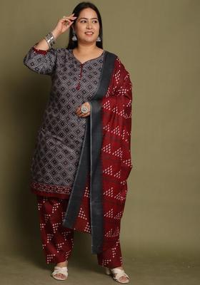 Grey Printed Cotton Kurta Set