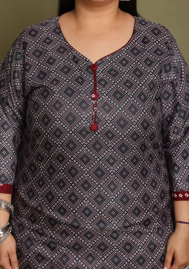 Grey Printed Cotton Kurta Set - Indya