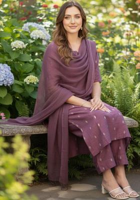 Purple Woven Design Viscose Kurta Set