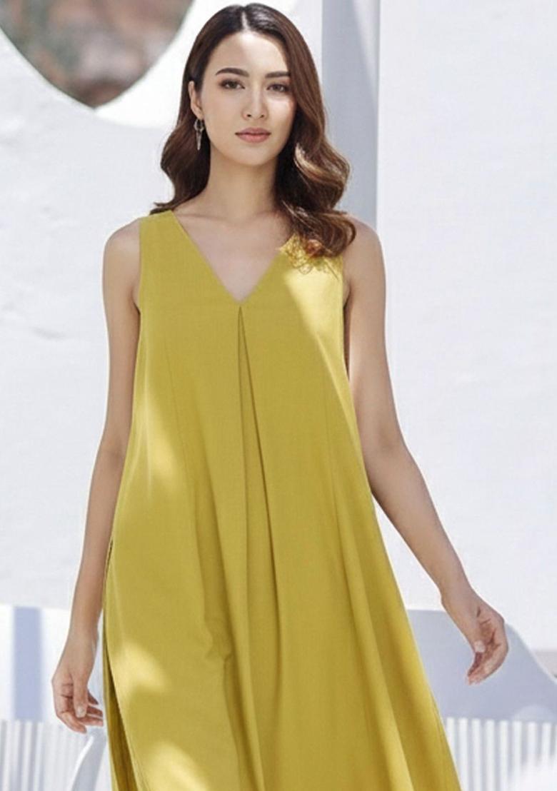 Yellow Solid Viscose Kurta Set - Indya