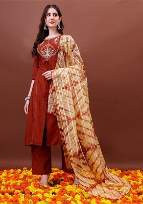 Orange Yoke Design Silk Blend Kurta Set