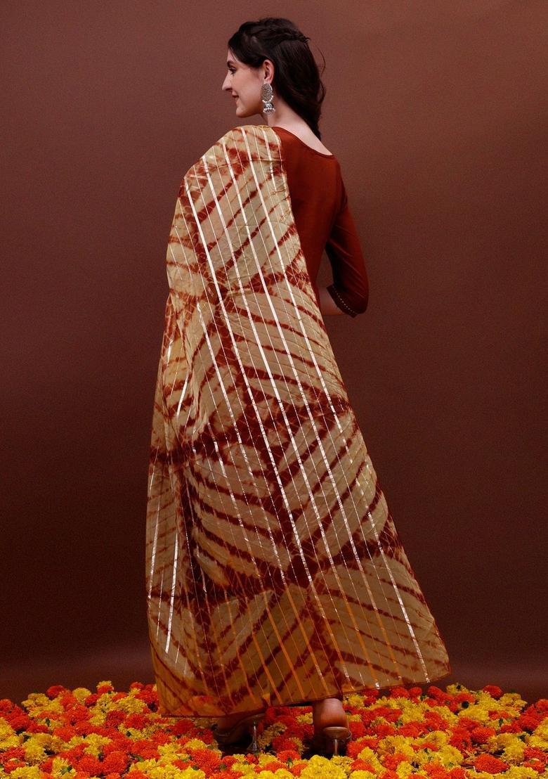 Orange Yoke Design Silk Kurta Set - Indya