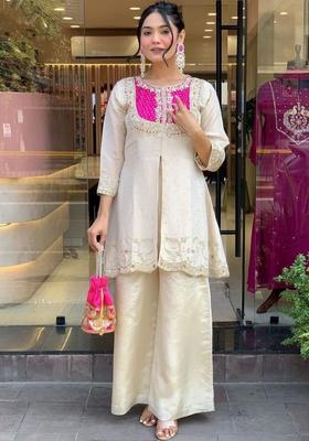 White Embroidered Silk Kurta Set
