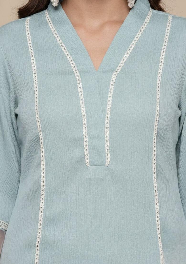 Green Solid Silk Kurta Set - Indya