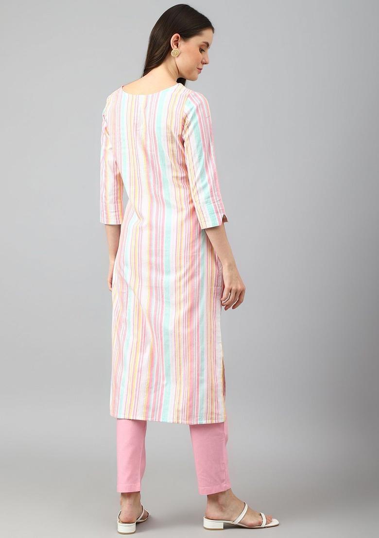 Blue Self Design Cotton Kurta Set - Indya