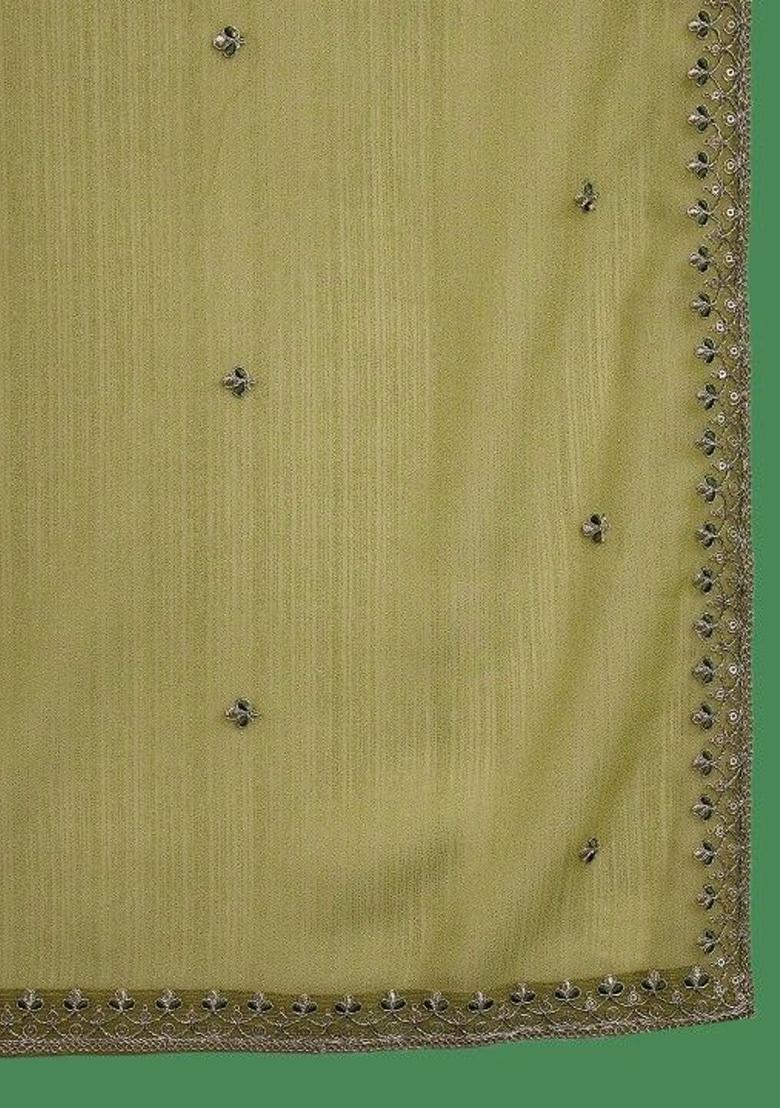 Olive Self Design Georgette Kurta Set - Indya
