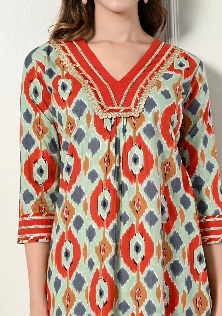 Multi Printed Cotton Kurta Set - Indya