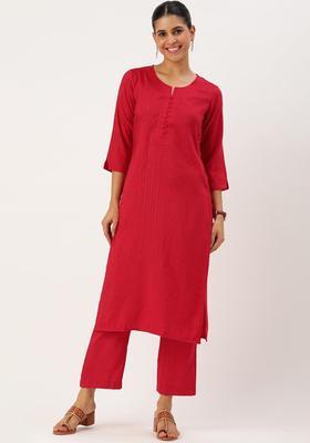 Purple Self Design Viscose Kurta Set