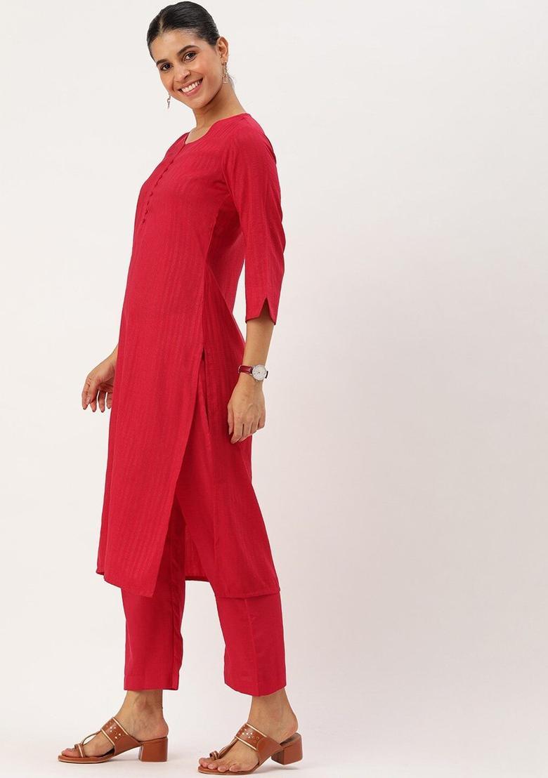 Purple Self Design Viscose Kurta Set - Indya