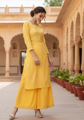 Yellow Printed Crepe Kurta Set