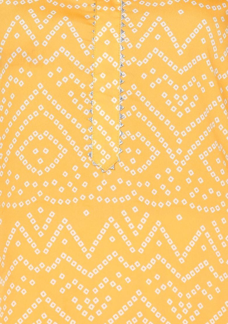 Yellow Printed Crepe Kurta Set - Indya
