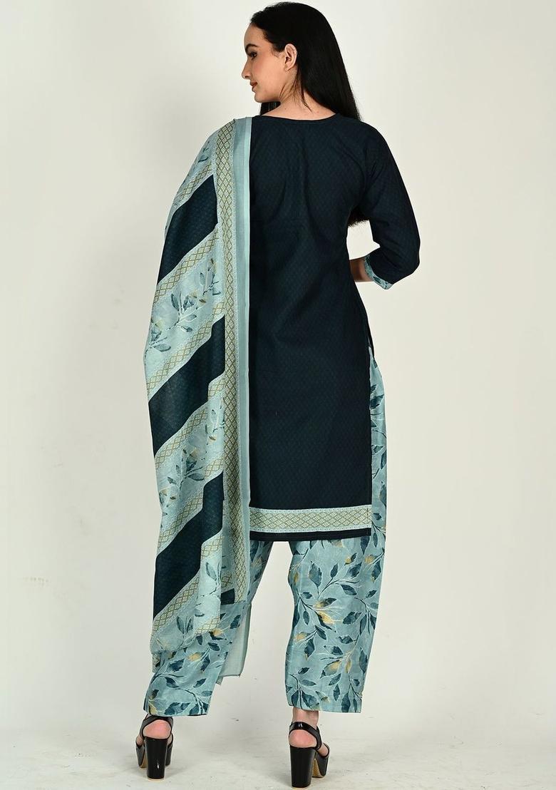 Blue Self Design Cotton Kurta Set - Indya