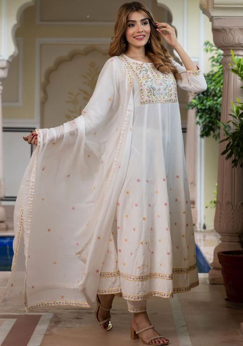 White Solid Cotton Kurta Set - Indya