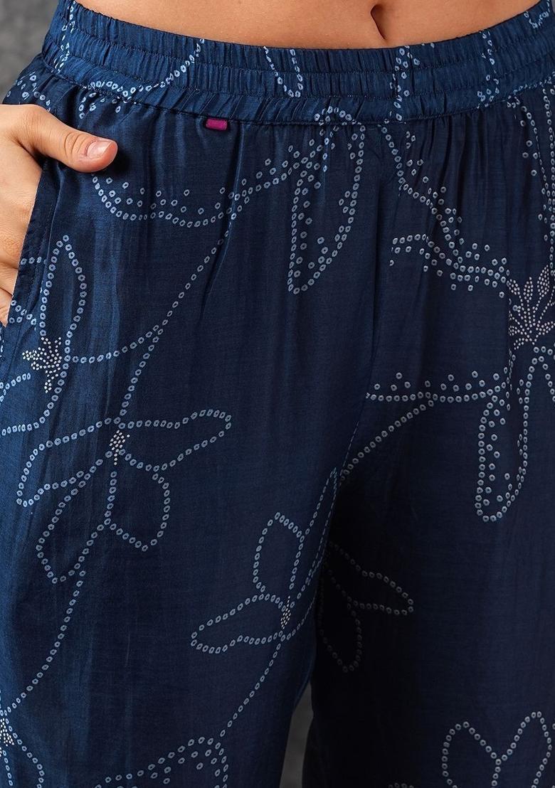 Blue Printed Viscose Kurta Set - Indya
