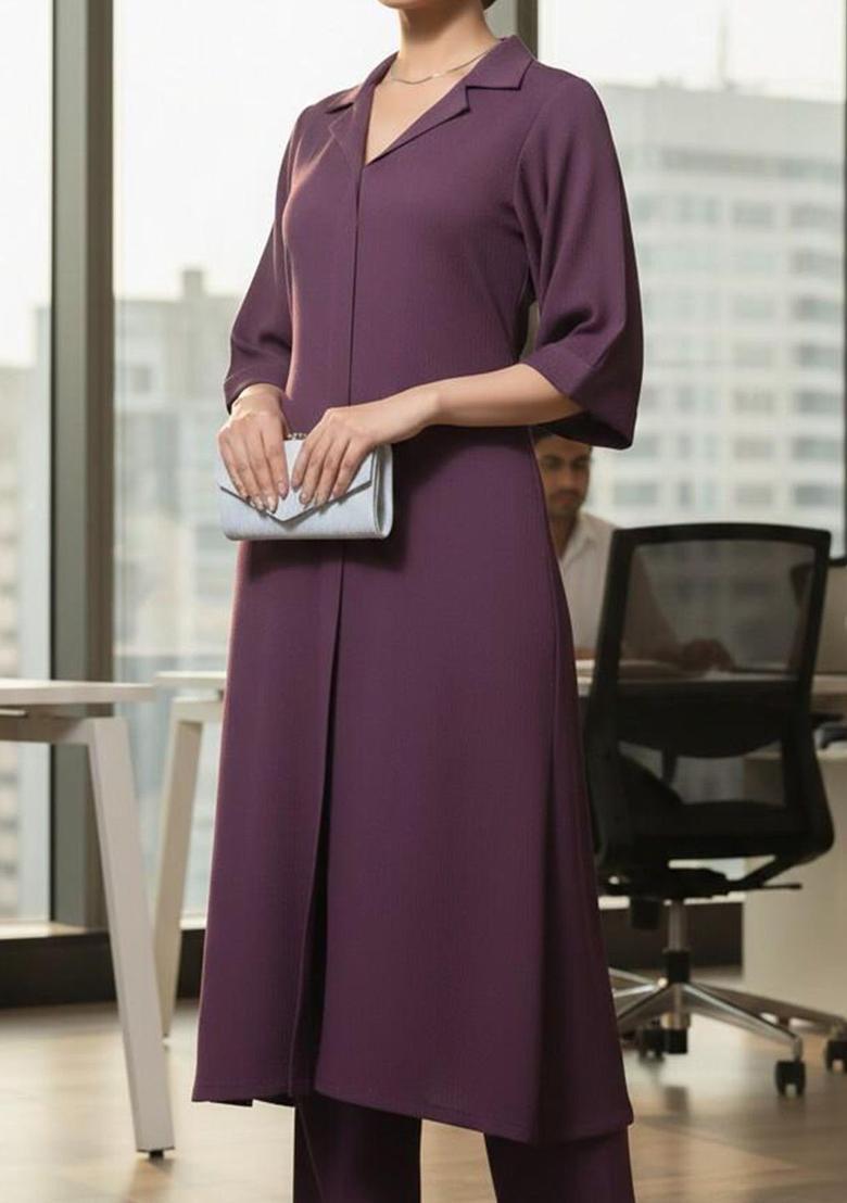 Purple Solid Silk Kurta Set - Indya