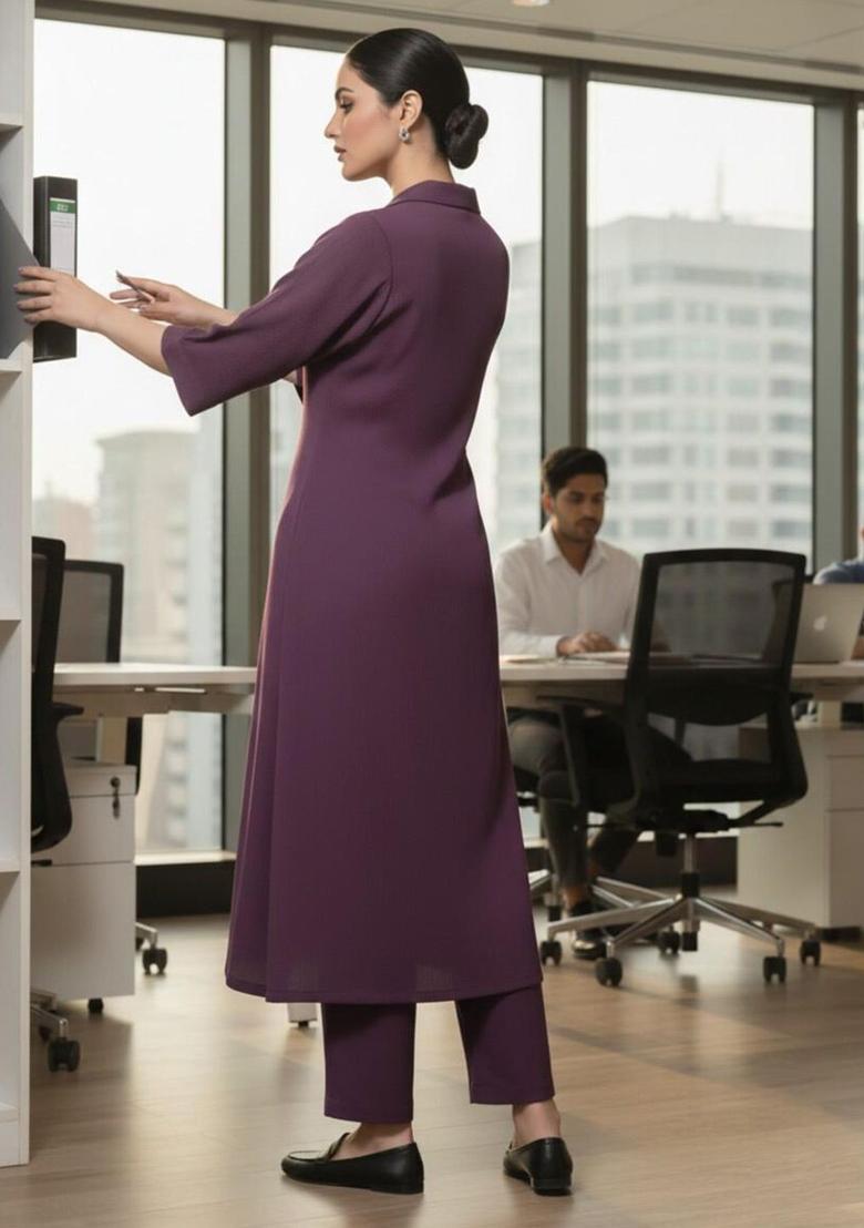 Purple Solid Silk Kurta Set - Indya