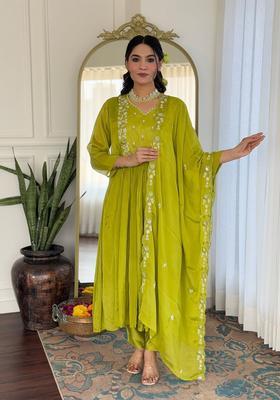 Green Yoke Design Chinon Kurta Set