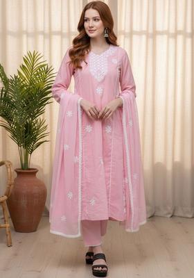 Pink Embroidered Silk Blend Kurta Set