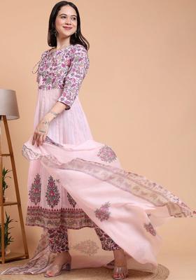 Pink Printed Cotton Kurta Set