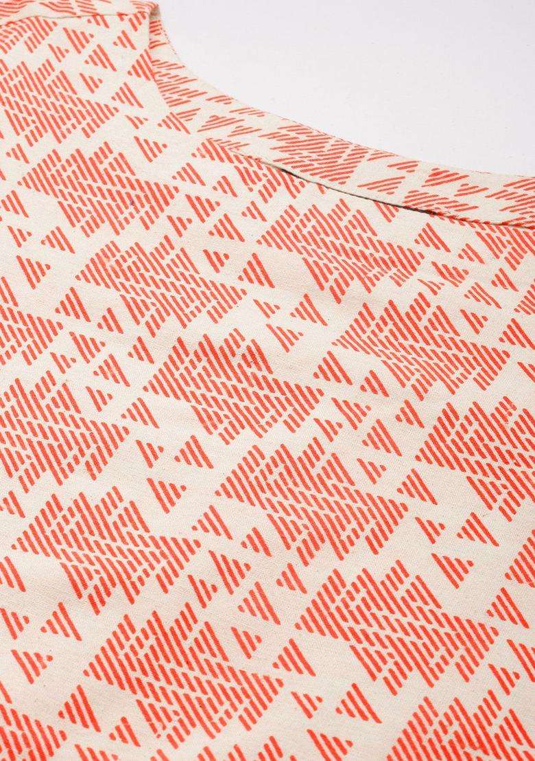 White Printed Cotton Kurta Set - Indya