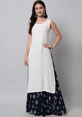 White Solid Viscose Kurta Set