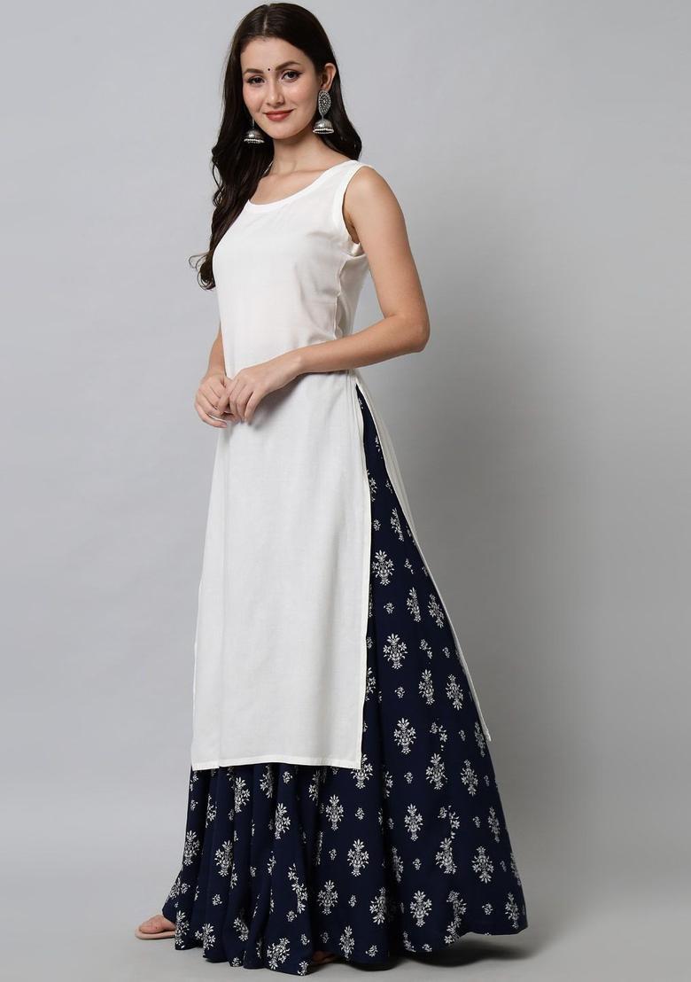 White Solid Viscose Kurta Set - Indya