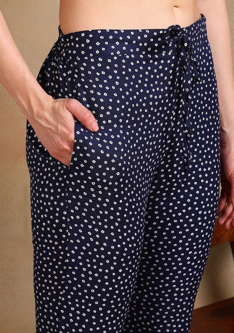 Blue Printed Viscose Kurta Set - Indya