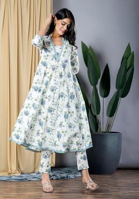 Grey Printed Cotton Kurta Set