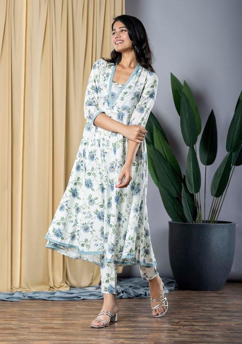 Grey Printed Cotton Kurta Set - Indya