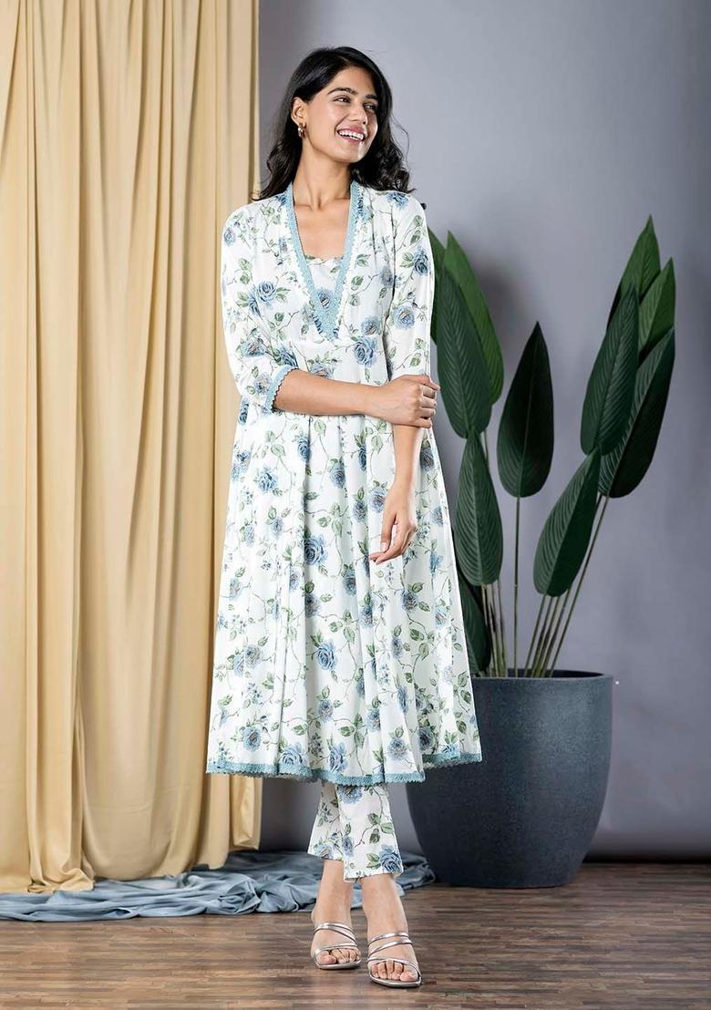 Grey Printed Cotton Kurta Set - Indya