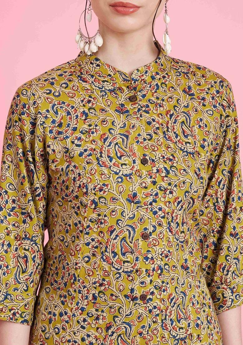 Green Printed Viscose Kurta Set - Indya