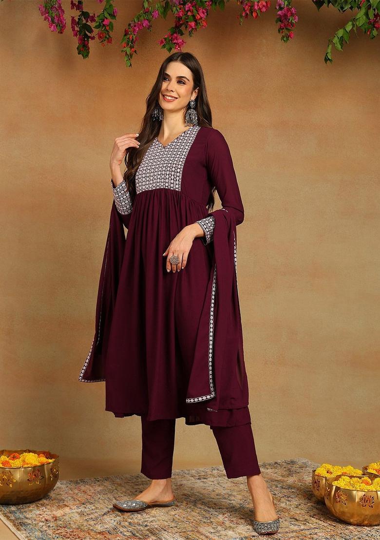 Purple Yoke Design Georgette Kurta Set - Indya