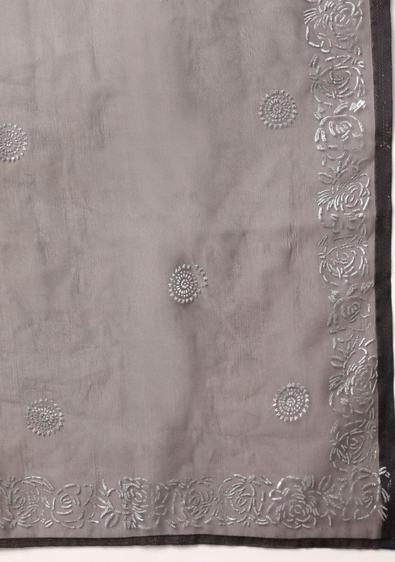 Black Embroidered Silk Kurta Set - Indya