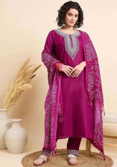 Pink Embroidered Silk Blend Kurta Set
