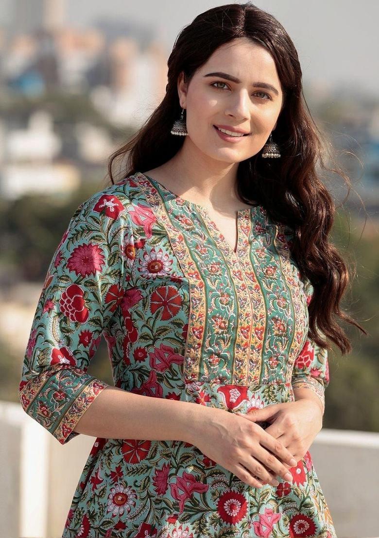 Green Viscose Kurta Set - Indya