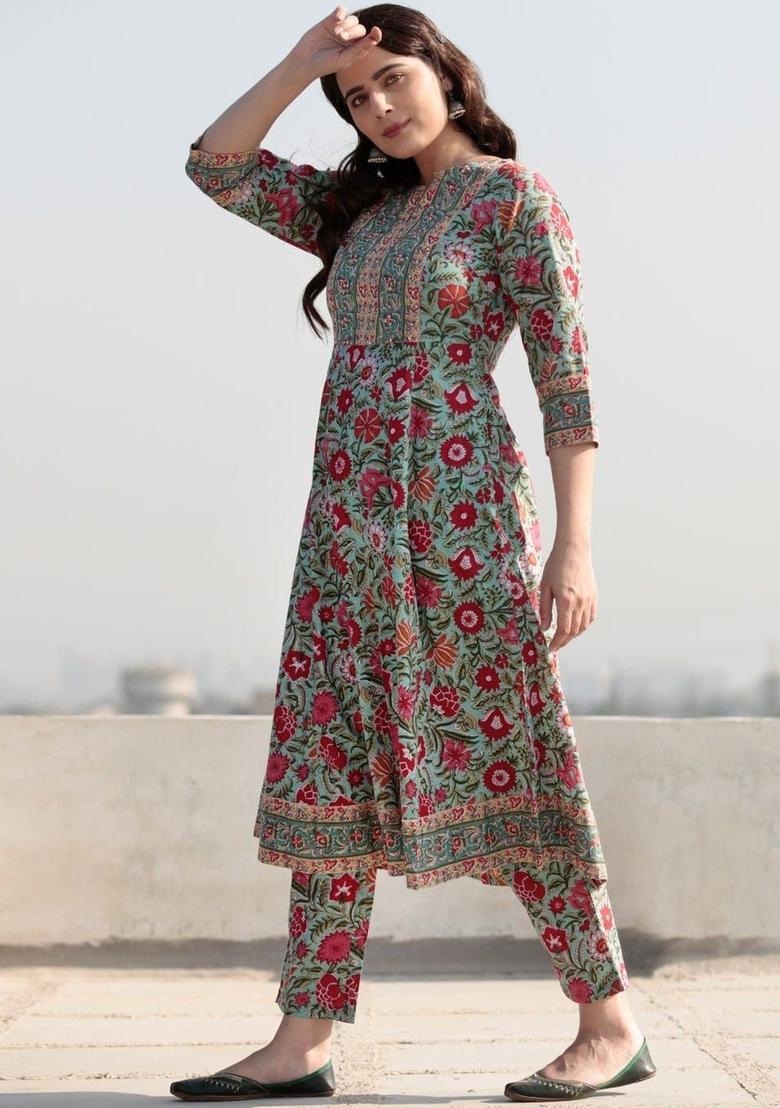 Green Viscose Kurta Set - Indya