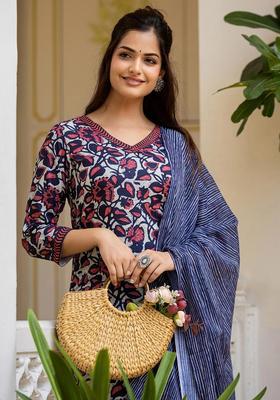 Grey Printed Viscose Kurta Set