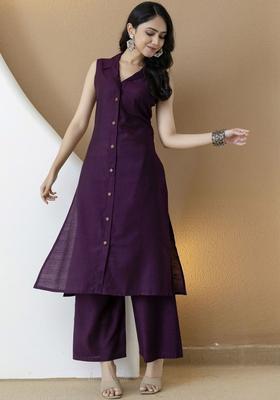 Purple Solid Silk Blend Kurta Set