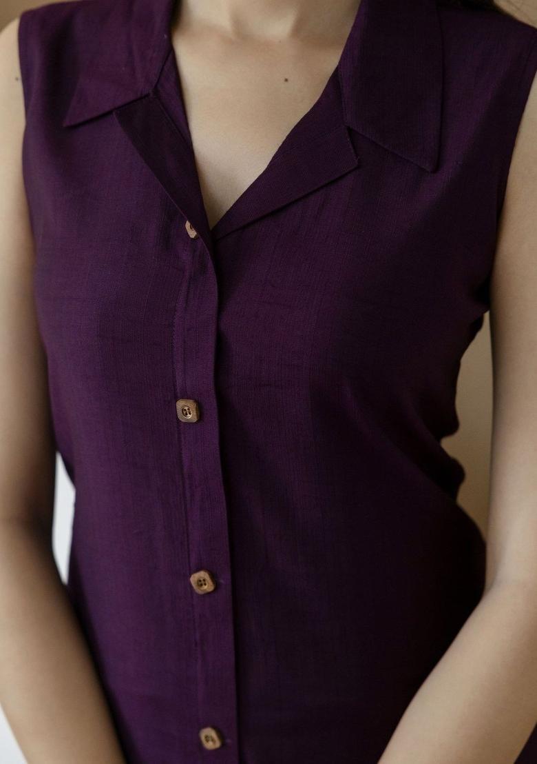 Purple Solid Silk Kurta Set - Indya