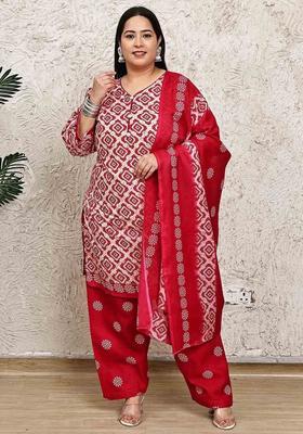 Beige Printed Cotton Kurta Set